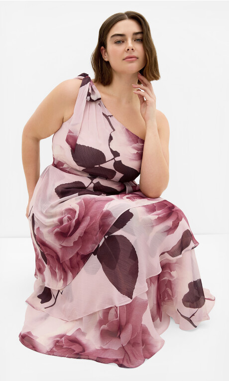 Enchant Bloom One Shoulder Maxi Dress - soft pink 