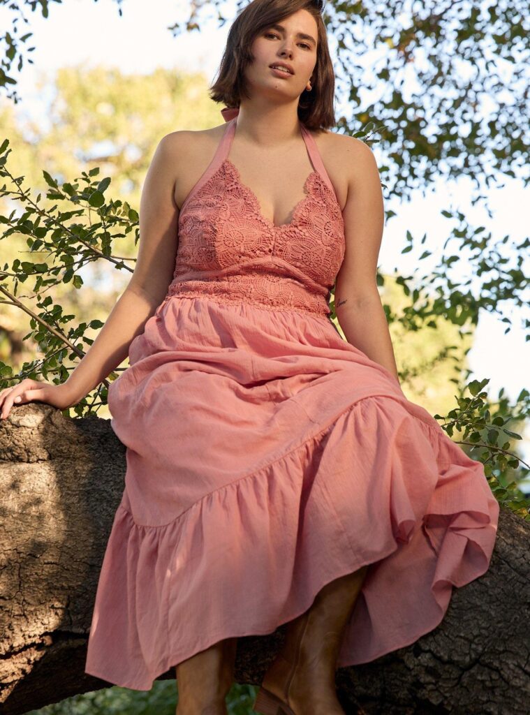 Festi Lace Inset Halter Maxi Dress 