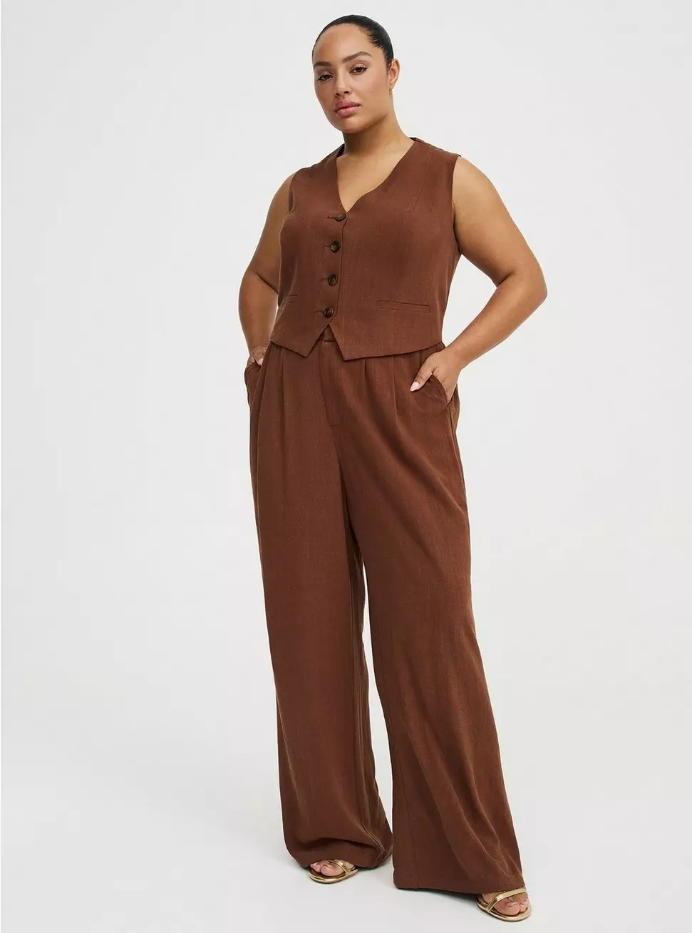 Tailored Plus Size Linen-Blend Vest