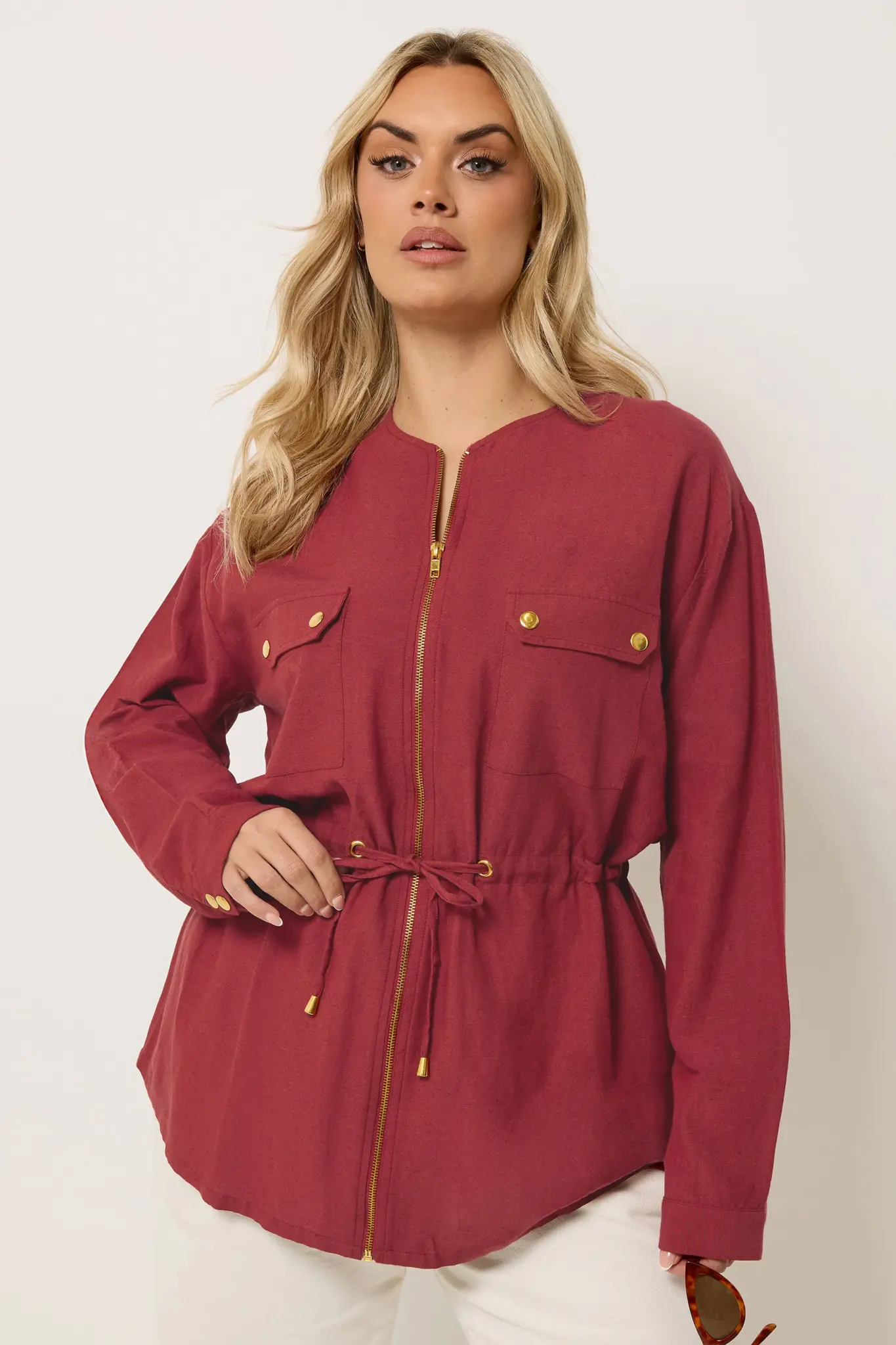 YOURS Curve Red Plus Size Linen Shacket