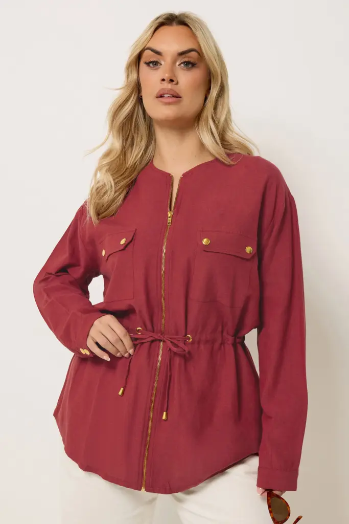 YOURS Curve Red Plus Size Linen Shacket
