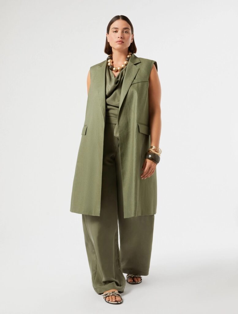 Plus Size Linen gilet - OLIVE GREEN
