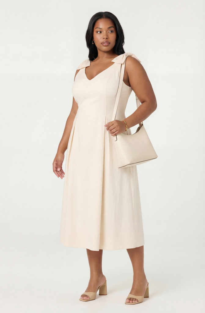 Joleena Linen Bow-Strap Plus Size Midi Dress
