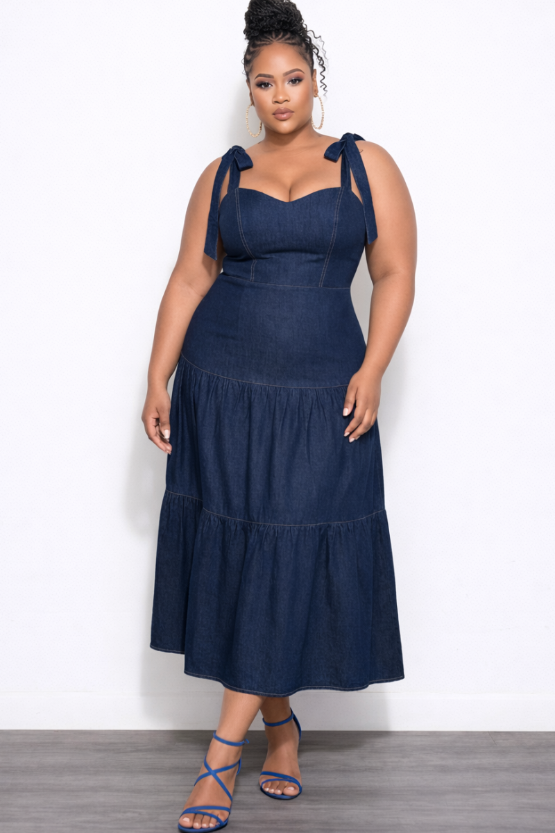 Image for Plus Size Maxi Dress in Dark Wash Denim