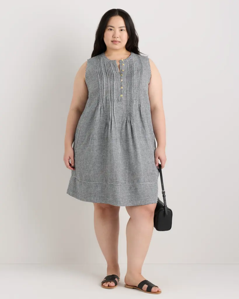 100% European Plus Size Linen Sleeveless Swing Dress