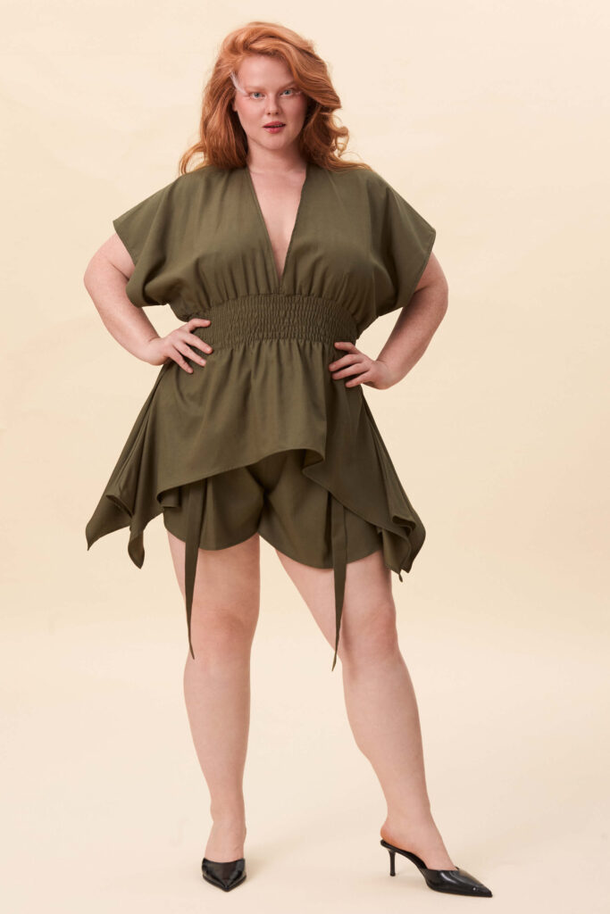 Nemesis ruched top in olive green
