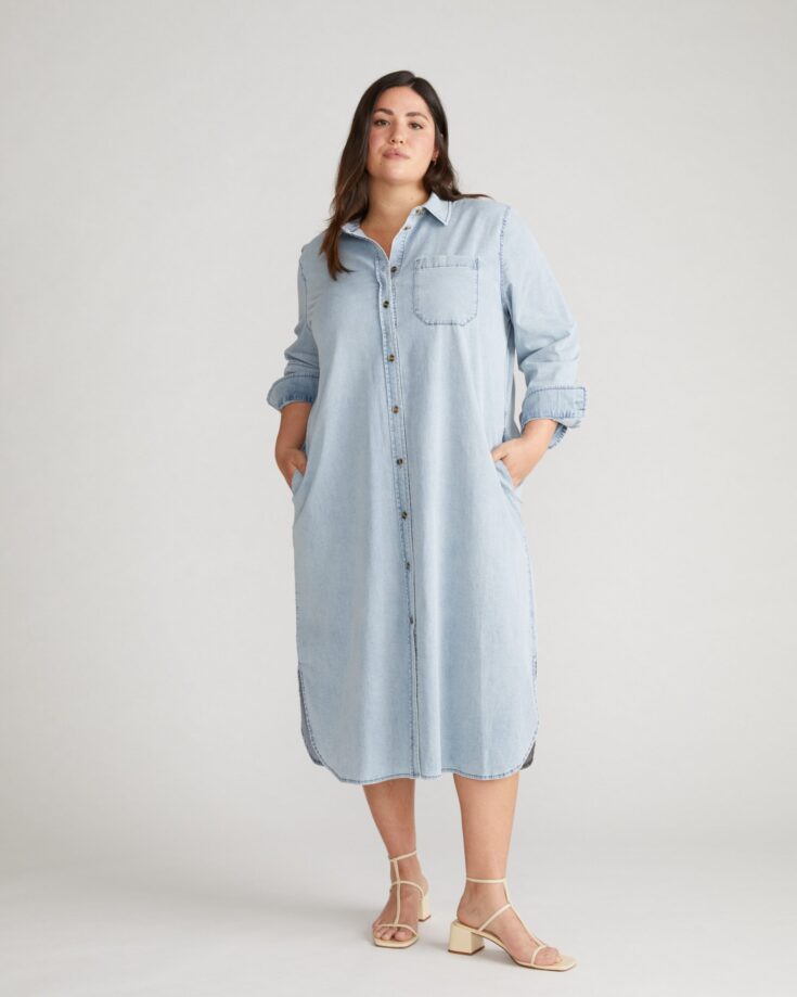 Image for Odeon Stretch Cotton Chambray Shirtdress - Heritage Blue – Universal Standard