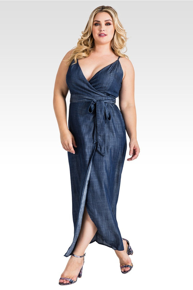 Plus Size Jodi Indigo Tencel Denim Spaghetti Strap Maxi Dress
