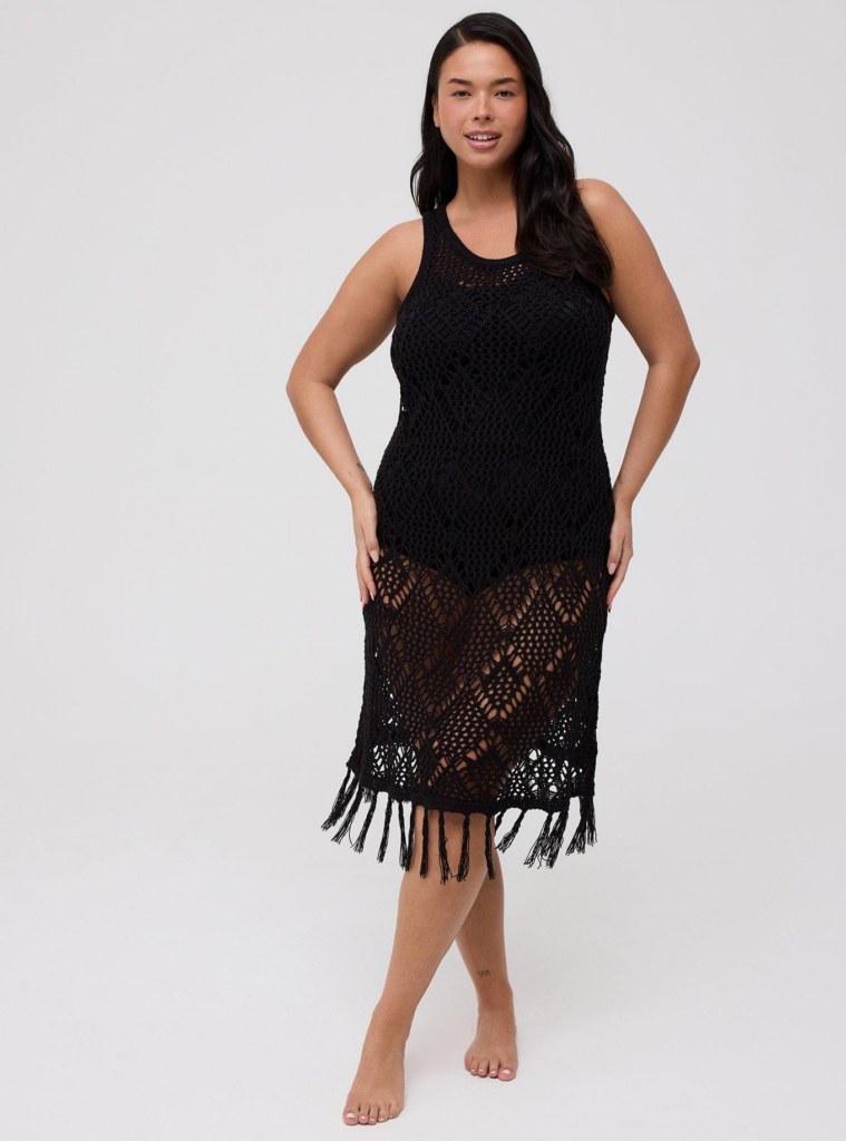 Mini-Badekleid mit Häkelfransen, Badekleid in Übergröße