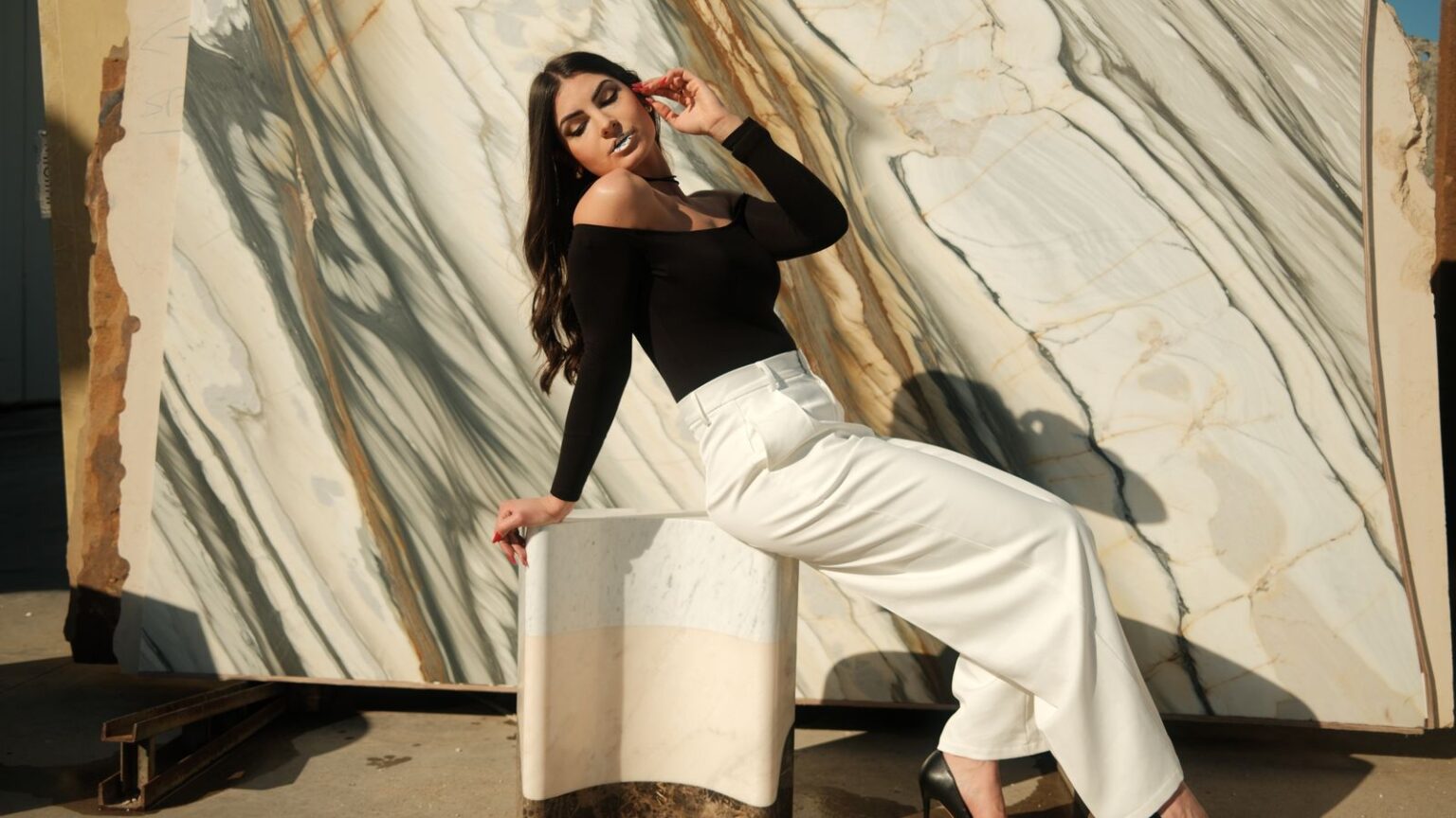 Fitted bodysuit and high waist pant