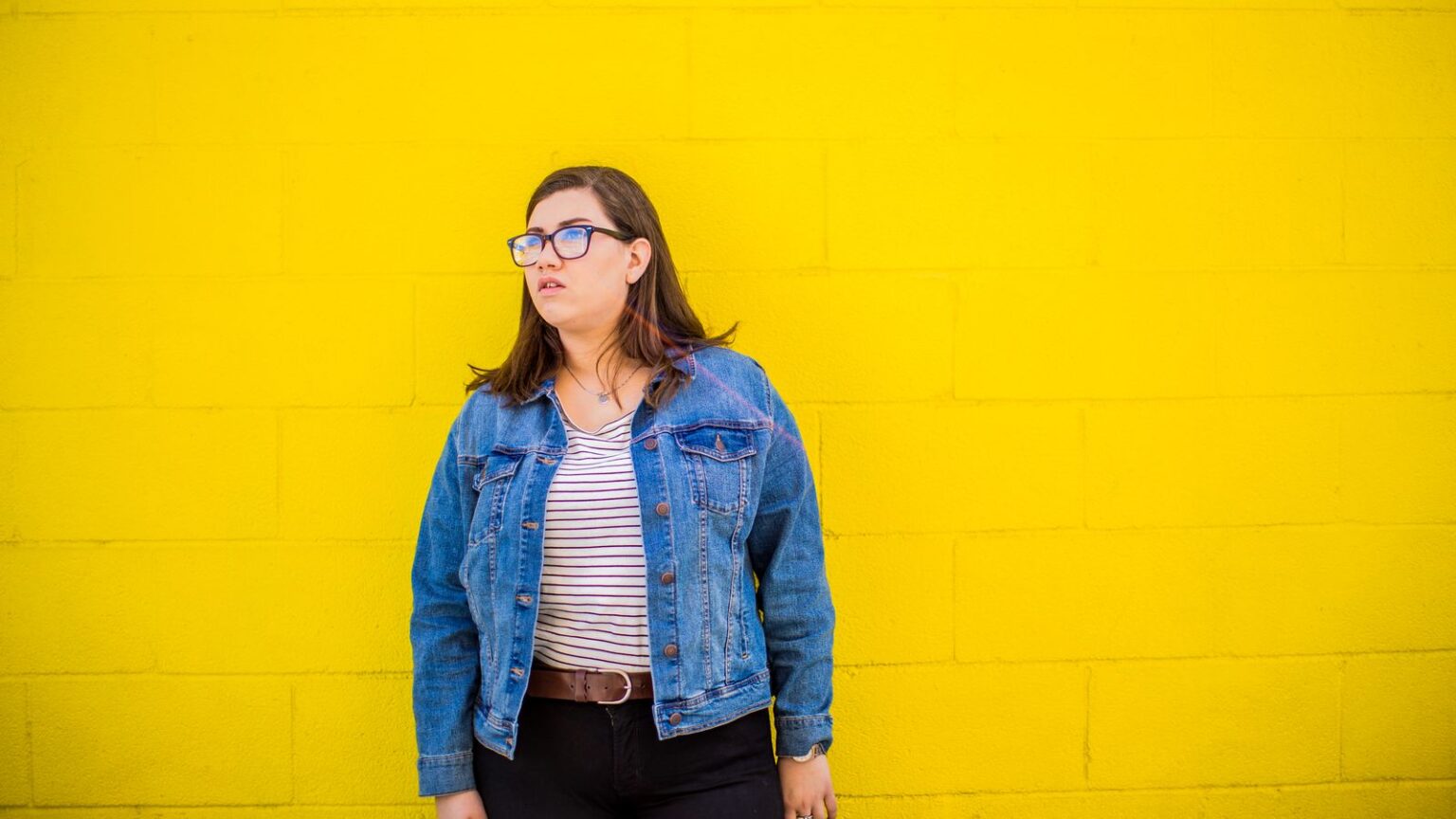 Lady wearing denim jacket