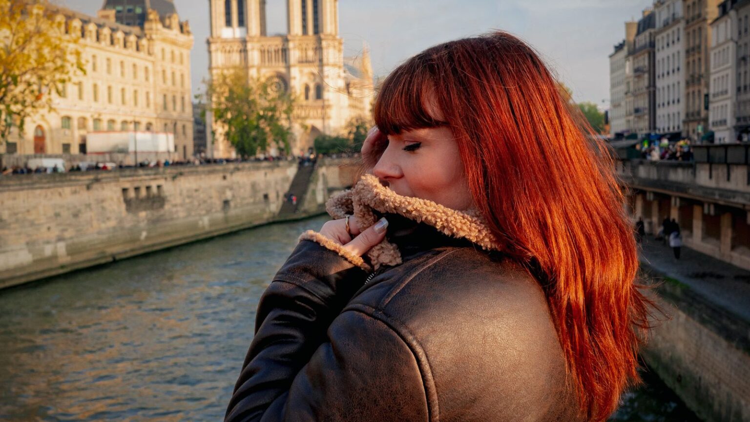 Lady wearing leather jacket