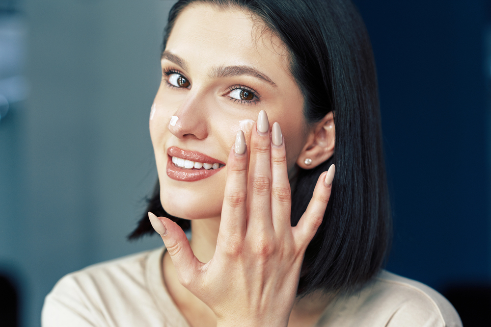 Woman using skincare