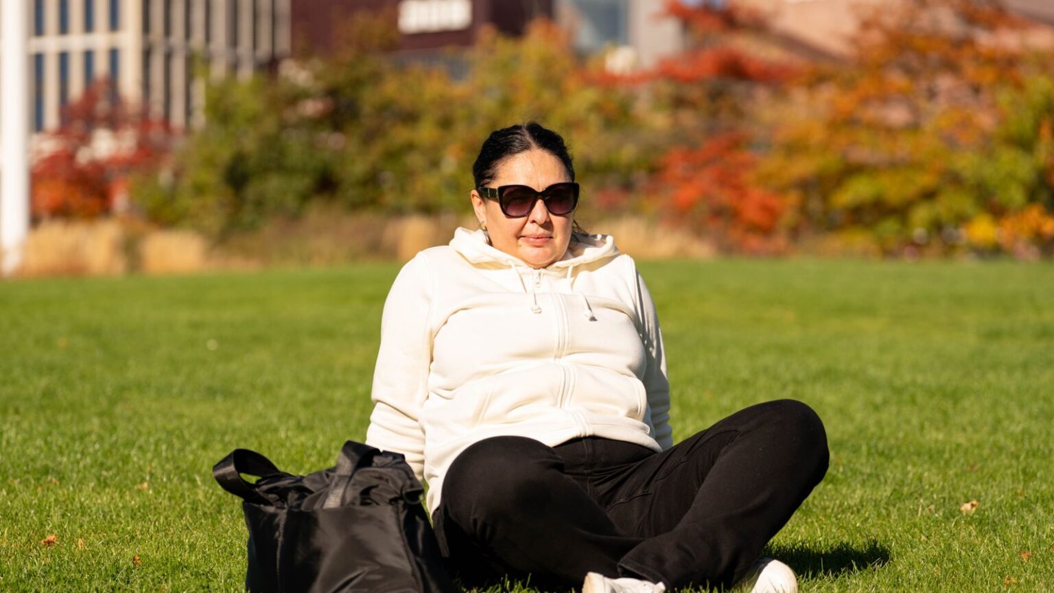 Woman wearing a hoodie