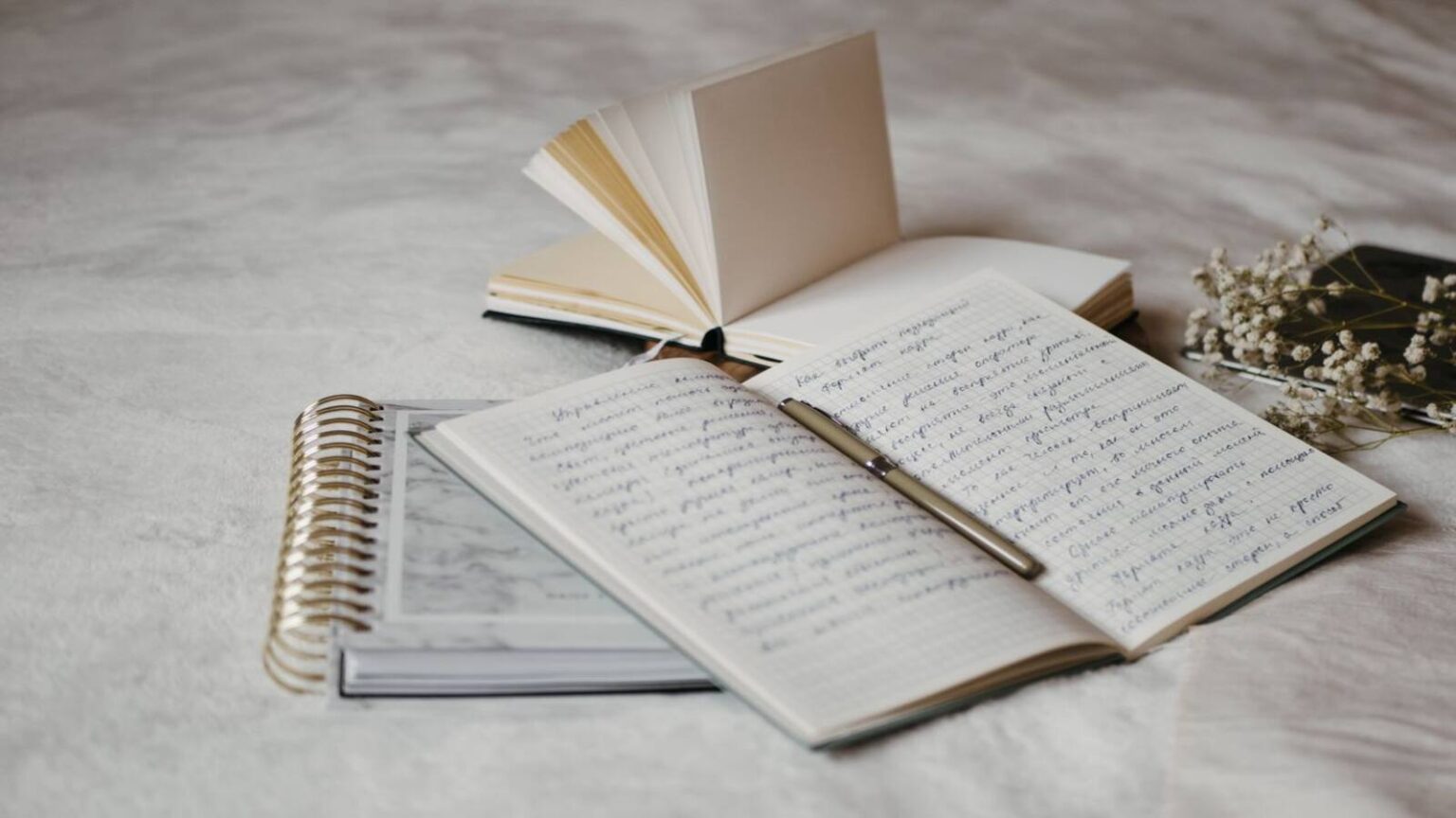 an open notebook with pen 5546879