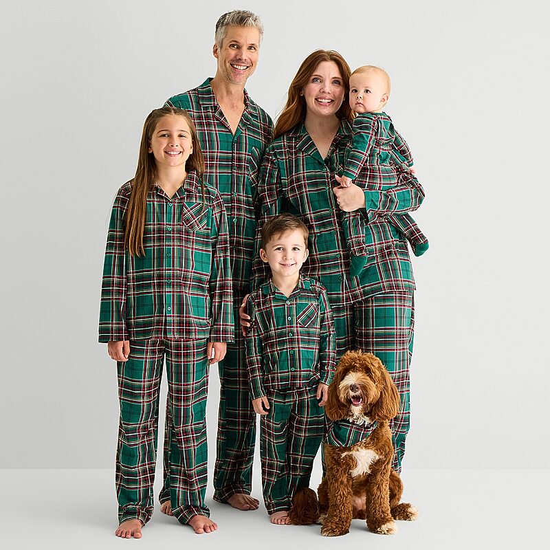 matching plus size family pajamas- Green Tartan Plaid Cozy Fleece Collection