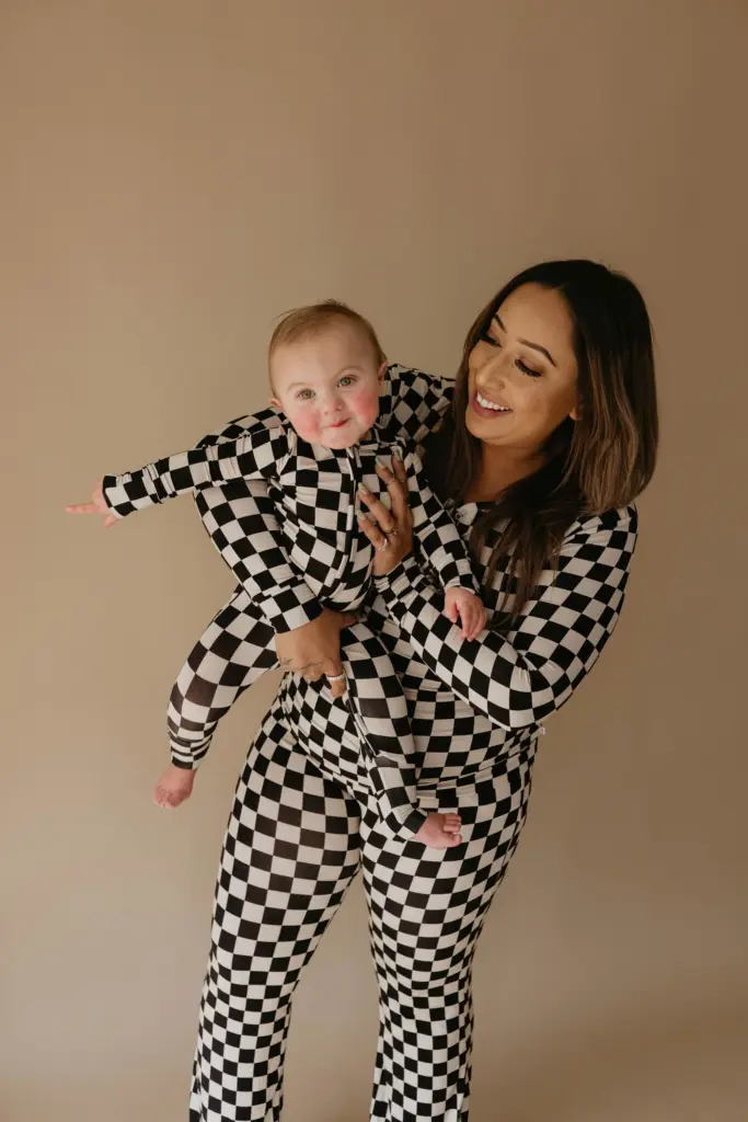 matching plus size family pajamas-women's bamboo pajamas : black checkerboard